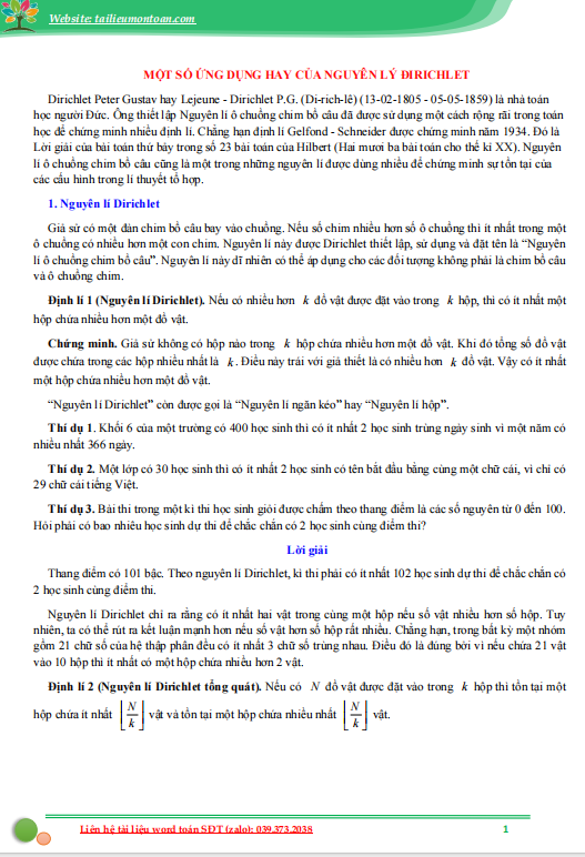 Một số ứng dụng hay của nguyên lý dirichlet